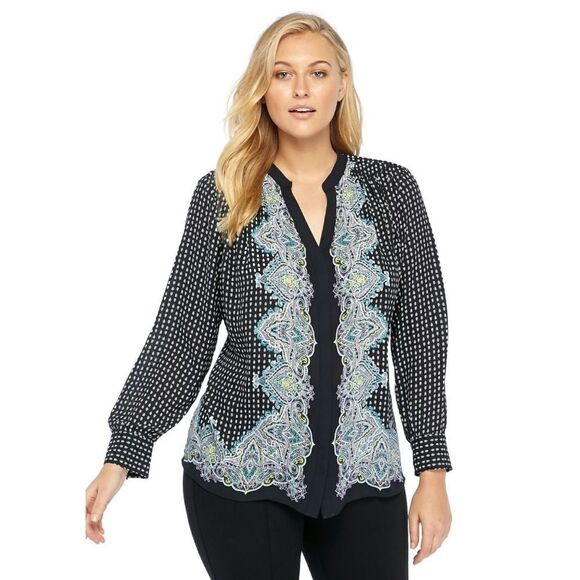 New! THE LIMITED Paisley Print Plus Size Top Button-Front Shirt Long Slv Size 3X - Picture 1 of 2
